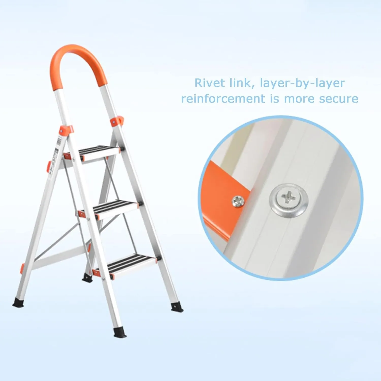 with heightened handrail Herringbone Ladder Home Folding Portable Ladder Multi-Functional Stair Stool, 3-Step Ladder / 4-Step Ladder (Color : Stainless Steel, Size : 4 Steps)