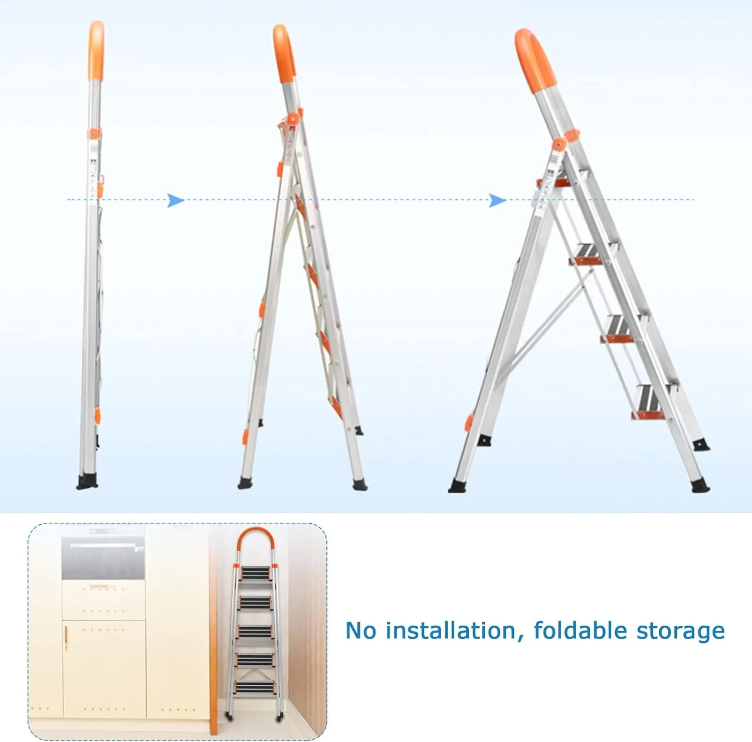 with heightened handrail Herringbone Ladder Home Folding Portable Ladder Multi-Functional Stair Stool, 3-Step Ladder / 4-Step Ladder (Color : Stainless Steel, Size : 4 Steps)