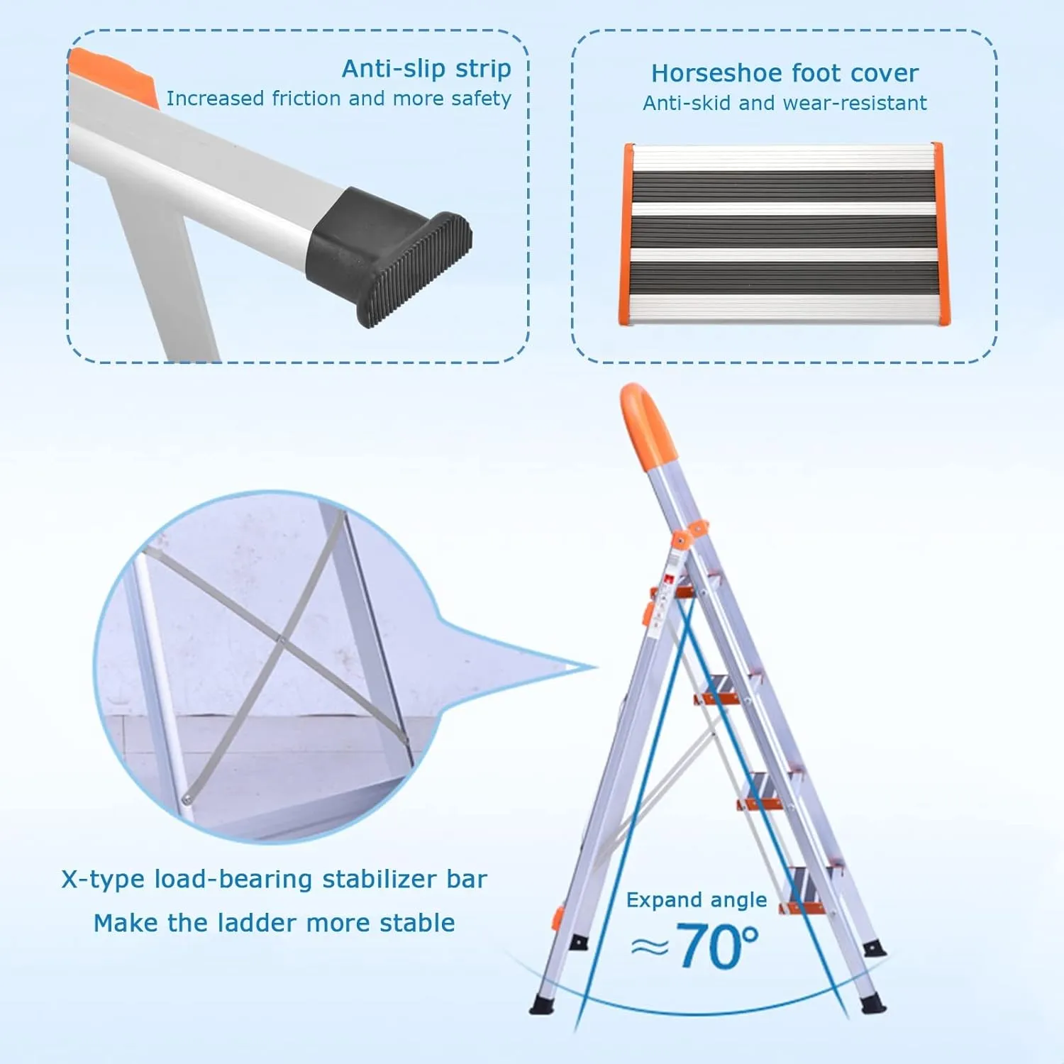 with heightened handrail Herringbone Ladder Home Folding Portable Ladder Multi-Functional Stair Stool, 3-Step Ladder / 4-Step Ladder (Color : Stainless Steel, Size : 4 Steps)