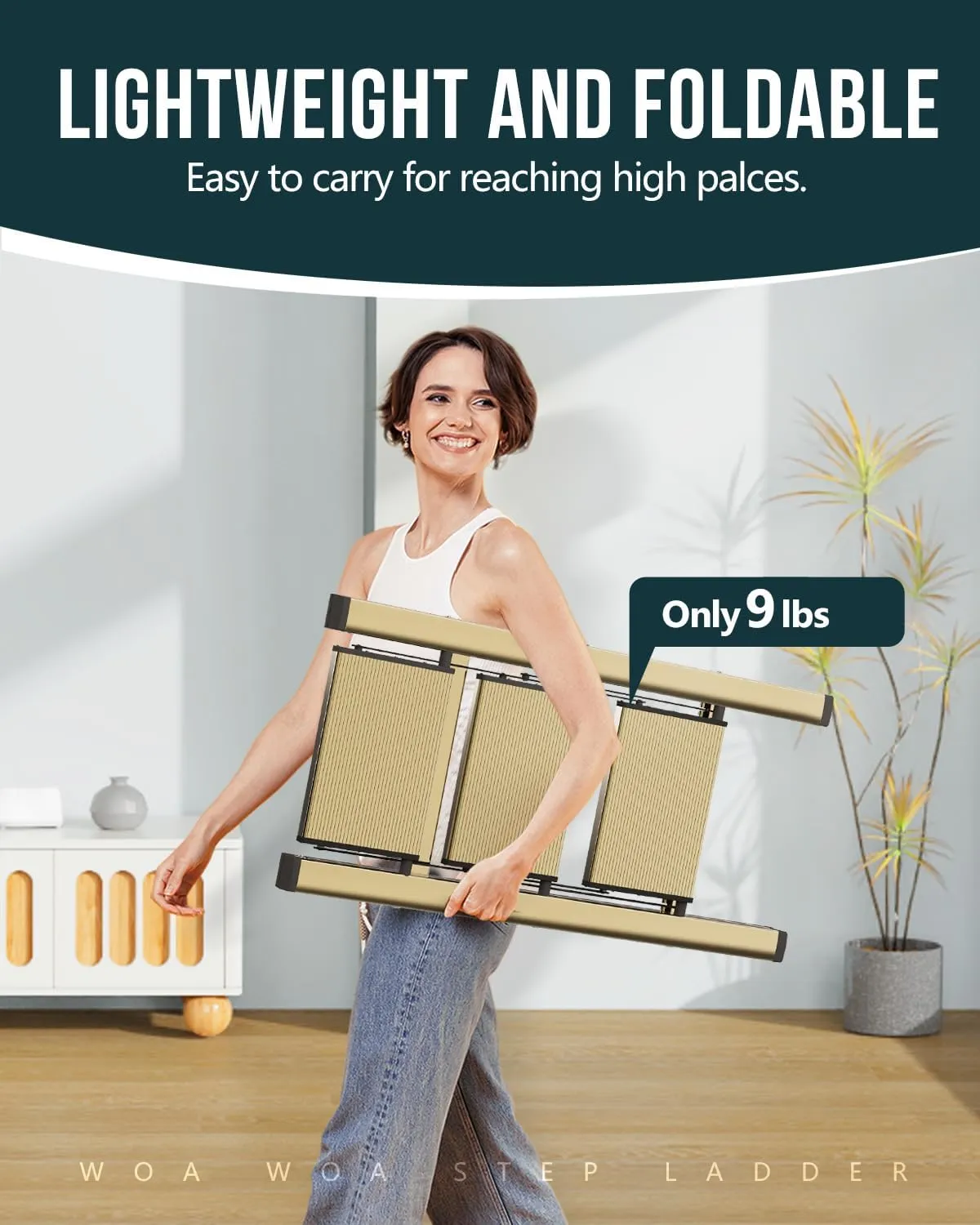 WOA WOA Step Ladder, 3 Step Foldable Step Stool with Widen Pedals, Portable Home Ladder for Kitchen, Lightweight Aluminum Stepladder, Compact Ladder for Space Saving (300lbs, Gold)