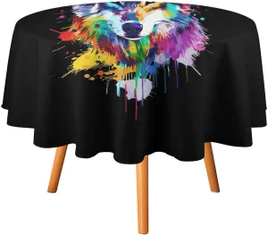 Wolf Splash Animal Face Table Cloth Round Cover Tablecloth Washable Tabletop Decor 50 Inch