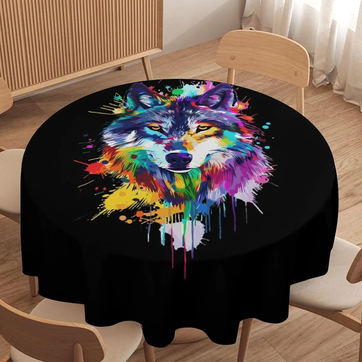 Wolf Splash Animal Face Table Cloth Round Cover Tablecloth Washable Tabletop Decor 50 Inch