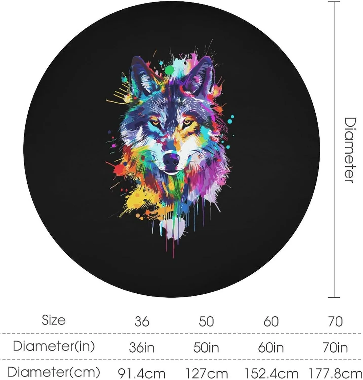 Wolf Splash Animal Face Table Cloth Round Cover Tablecloth Washable Tabletop Decor 50 Inch