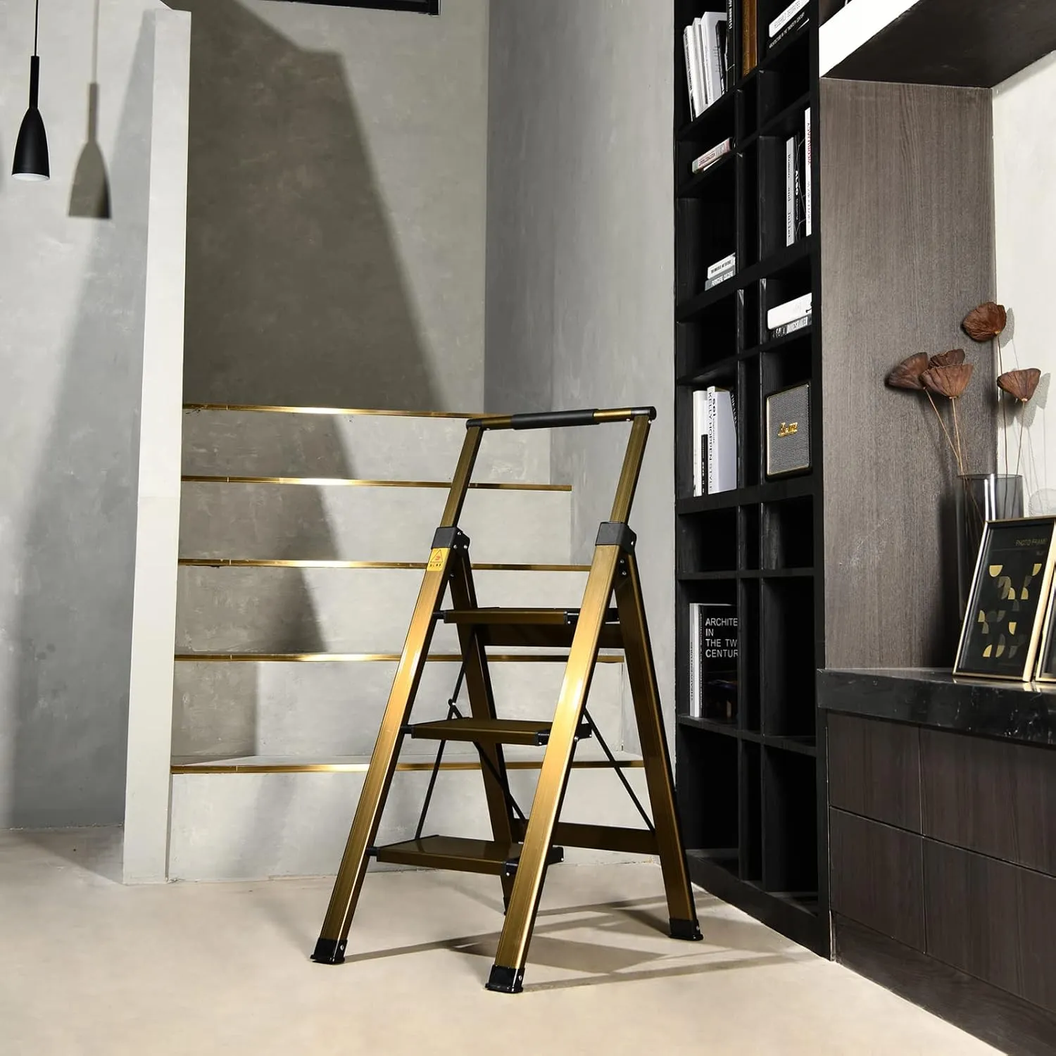 XinSunho 3 Step Ladder, Aluminum 3 Step Stool with Retractable Handrail and Anti-Slip Wide Pedal, Folding Stool Ladders 3 Steps, 330lbs Safety Household Slim Ladder