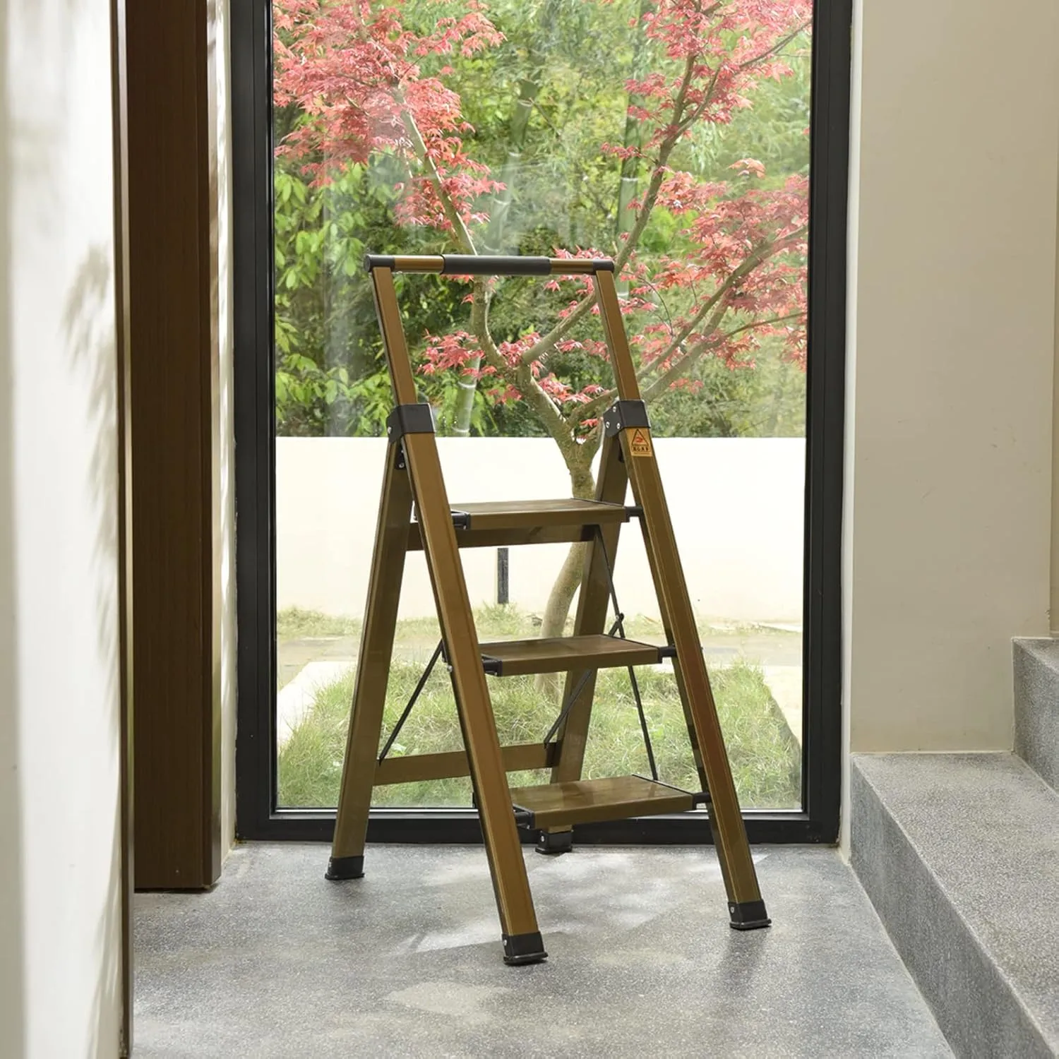 XinSunho 3 Step Ladder, Aluminum 3 Step Stool with Retractable Handrail and Anti-Slip Wide Pedal, Folding Stool Ladders 3 Steps, 330lbs Safety Household Slim Ladder