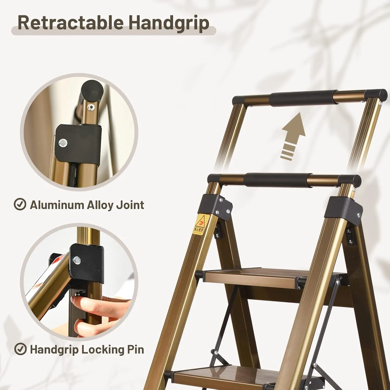 XinSunho 4 Step Ladder, Aluminum 4 Step Stool with Retractable Handrail and Anti-Slip Wide Pedal, Folding Stool Ladders 4 Steps, 330lbs Safety Household Slim Ladder