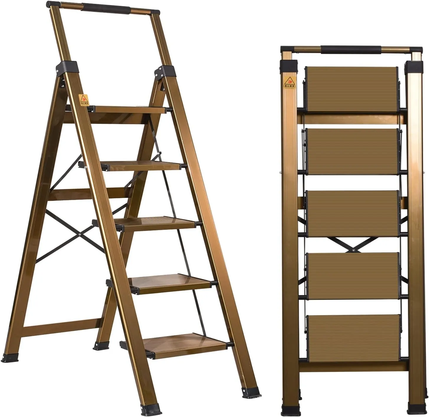 XinSunho 5 Step Ladder, Aluminum 5 Step Stool with Retractable Handrail and Anti-Slip Wide Pedal, Folding Stool Ladders 5 Steps, 330lbs Safety Household Slim Ladder