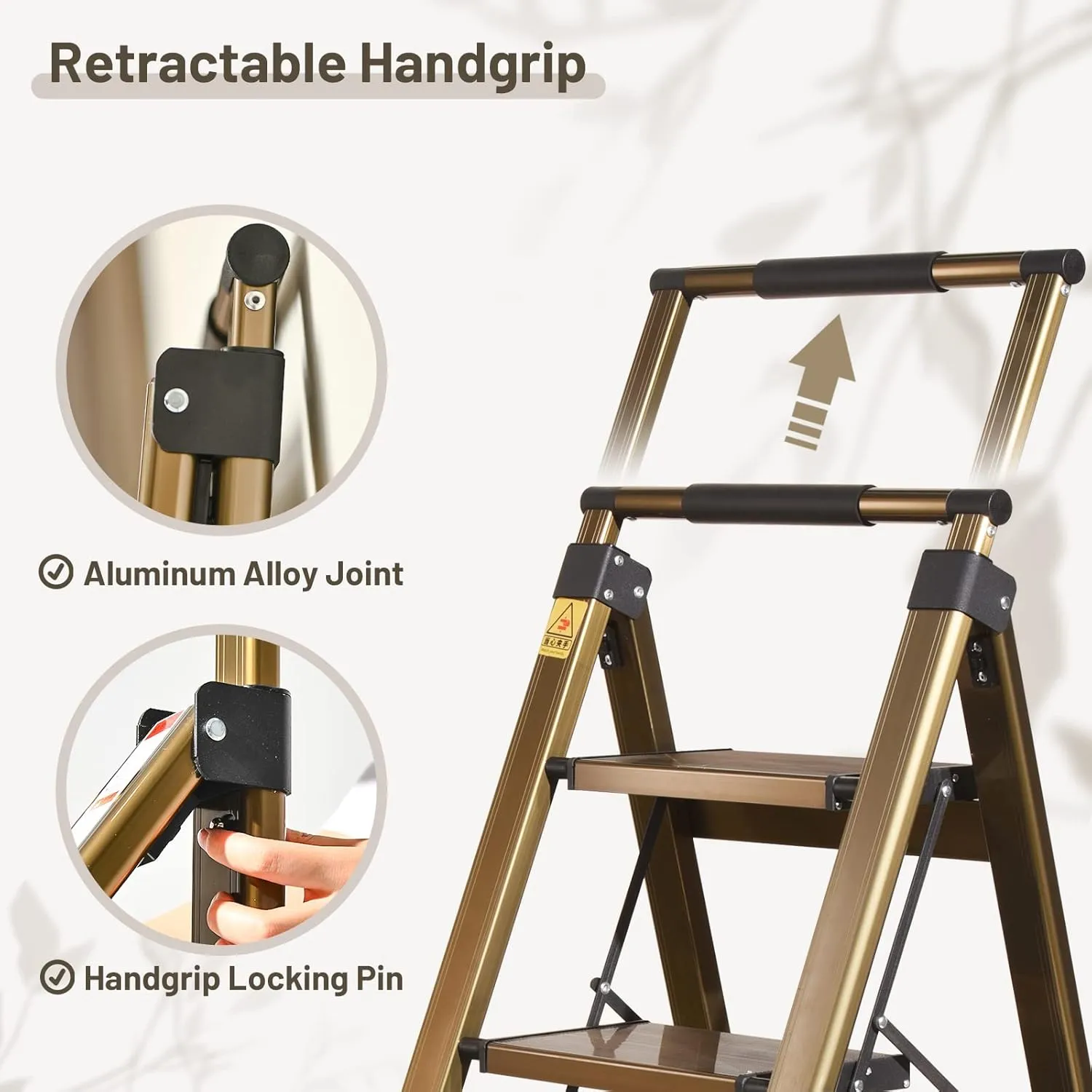 XinSunho 5 Step Ladder, Aluminum 5 Step Stool with Retractable Handrail and Anti-Slip Wide Pedal, Folding Stool Ladders 5 Steps, 330lbs Safety Household Slim Ladder
