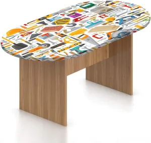 XISUNYA Oval Fitted Tablecloth, Construction Elasticized Polyester Table Cover,Construction Tools in Cartoon Print Fitted Table Cloth, Fits Oval Tables up to 42" x 60", for Party Outdoor Patio