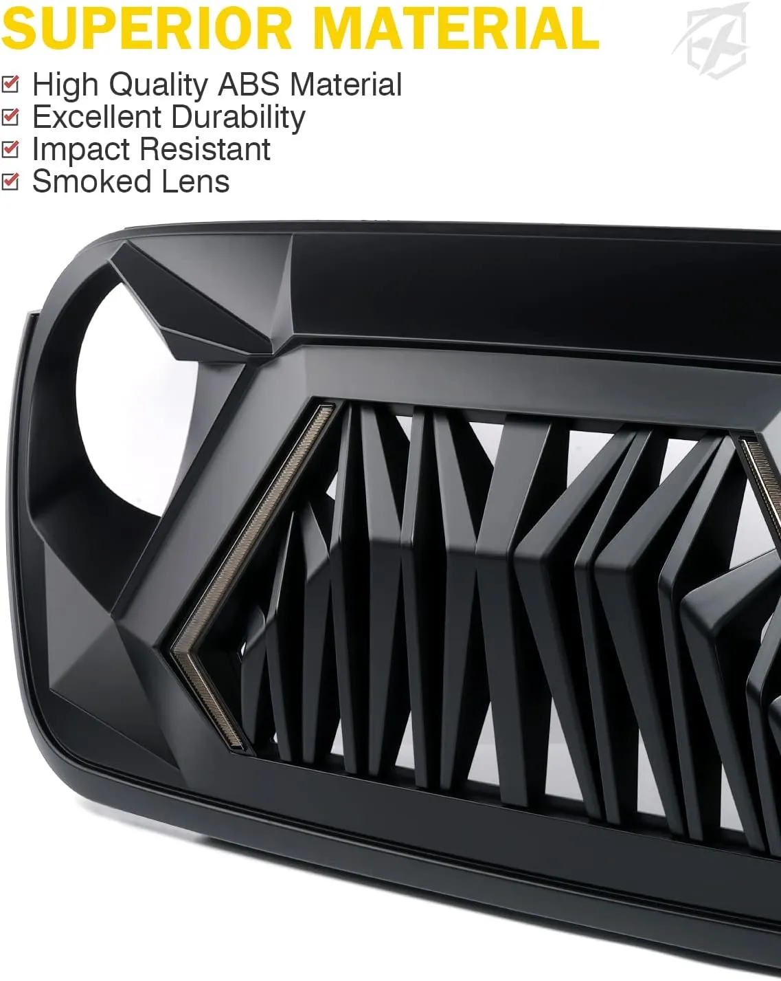 Xprite Front Grill Replacement Compatible with 2018-2025 Jeep Wrangler JL JLU & 2020  Gladiator JT, Matte Black Shark Grille w/Running and Turn Signals Light