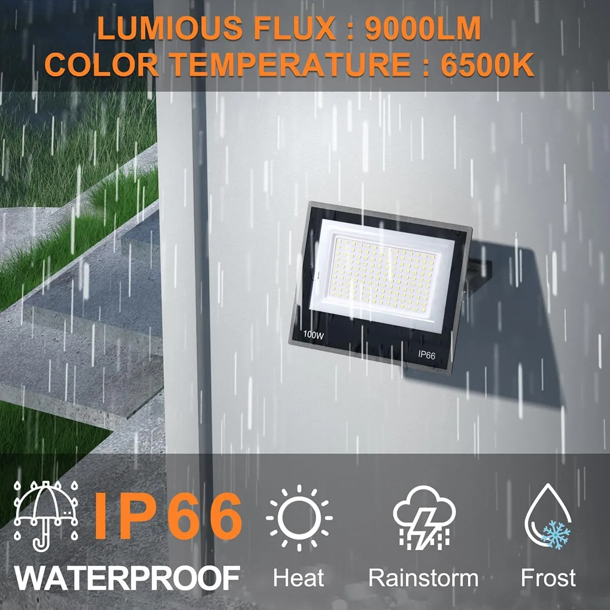 XXBSAZ 2 Pack 100W Flood Lights Outdoor Convertible IP66 Water-Proof Outdoor Light for Backyard,Garage,BBQ Area,Parking Lot,Pool