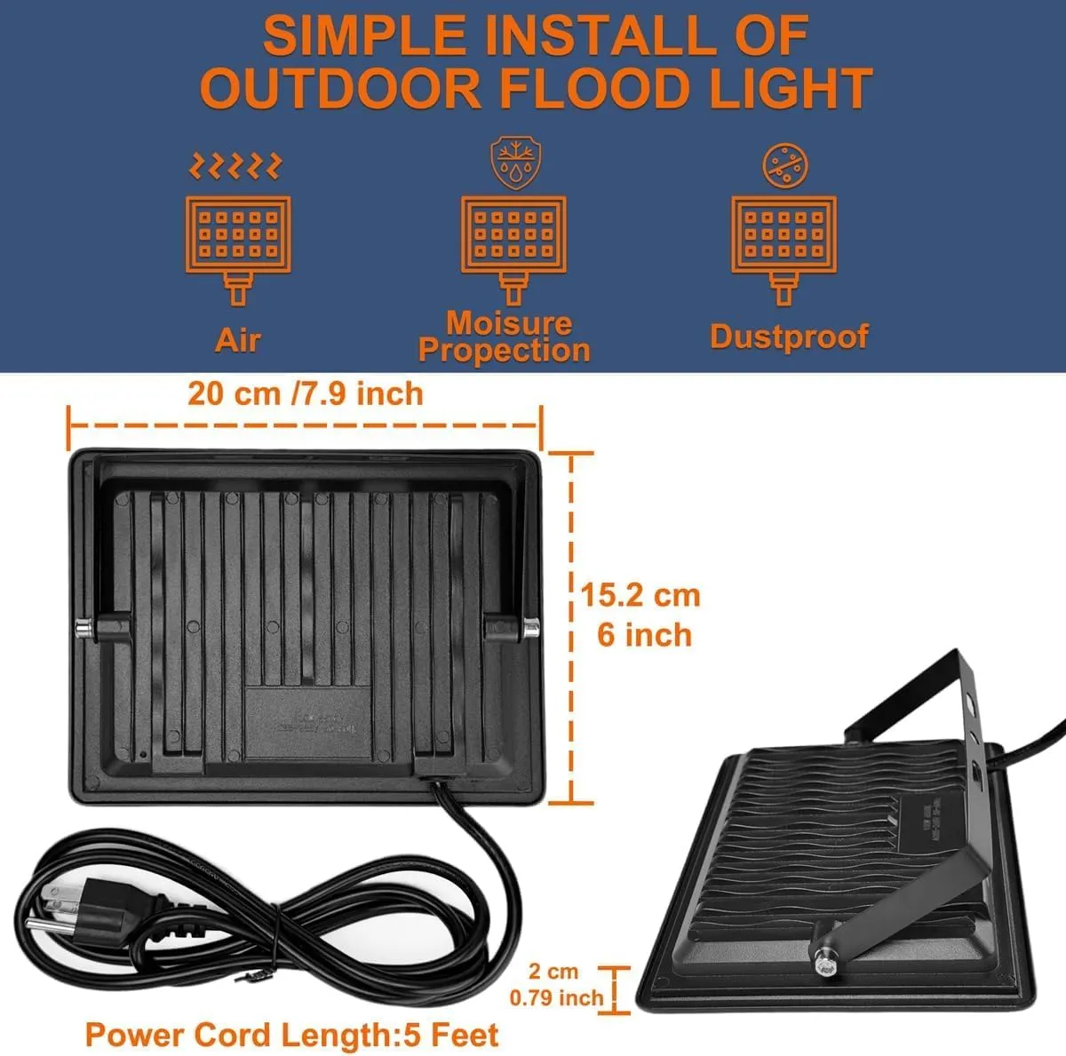 XXBSAZ 2 Pack 100W Flood Lights Outdoor Convertible IP66 Water-Proof Outdoor Light for Backyard,Garage,BBQ Area,Parking Lot,Pool