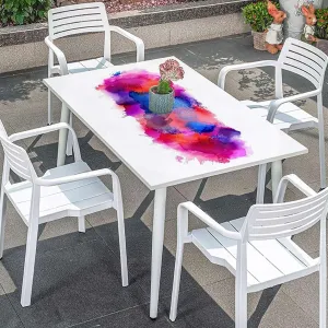 Yellow Blue Elastic Edge Fitted Table Cloth, Vibrant Design in Rainbow Colors Stains Waterproof Elastic Fitted Table Covers,Camping, Indoor, Outdoor Abstract Fits up 5 Foot Tables