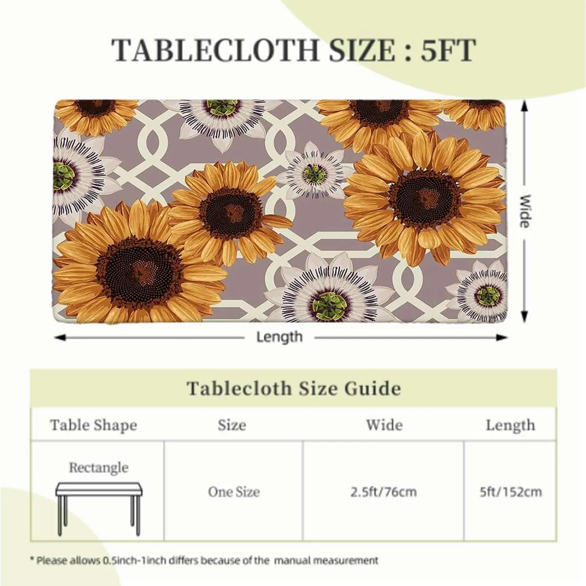 Yellow Brown Elastic Tablecloth for Indoors Outdoors Sunflowers Rustic Ornamental Image Elastic Edge Fitted Tablecloth for Rectangle Table Floral Fits up 5 Foot Tables