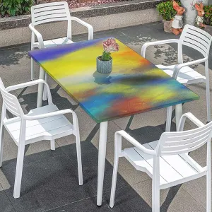 Yellow Red Elastic Fitted Tablecloth Watercolor Galaxy Design in Rainbow Colors Waterproof Spill-Easy to Wipe, Great for Picnic Party Outdoor Patio Abstract Fits up 4 Foot Tables