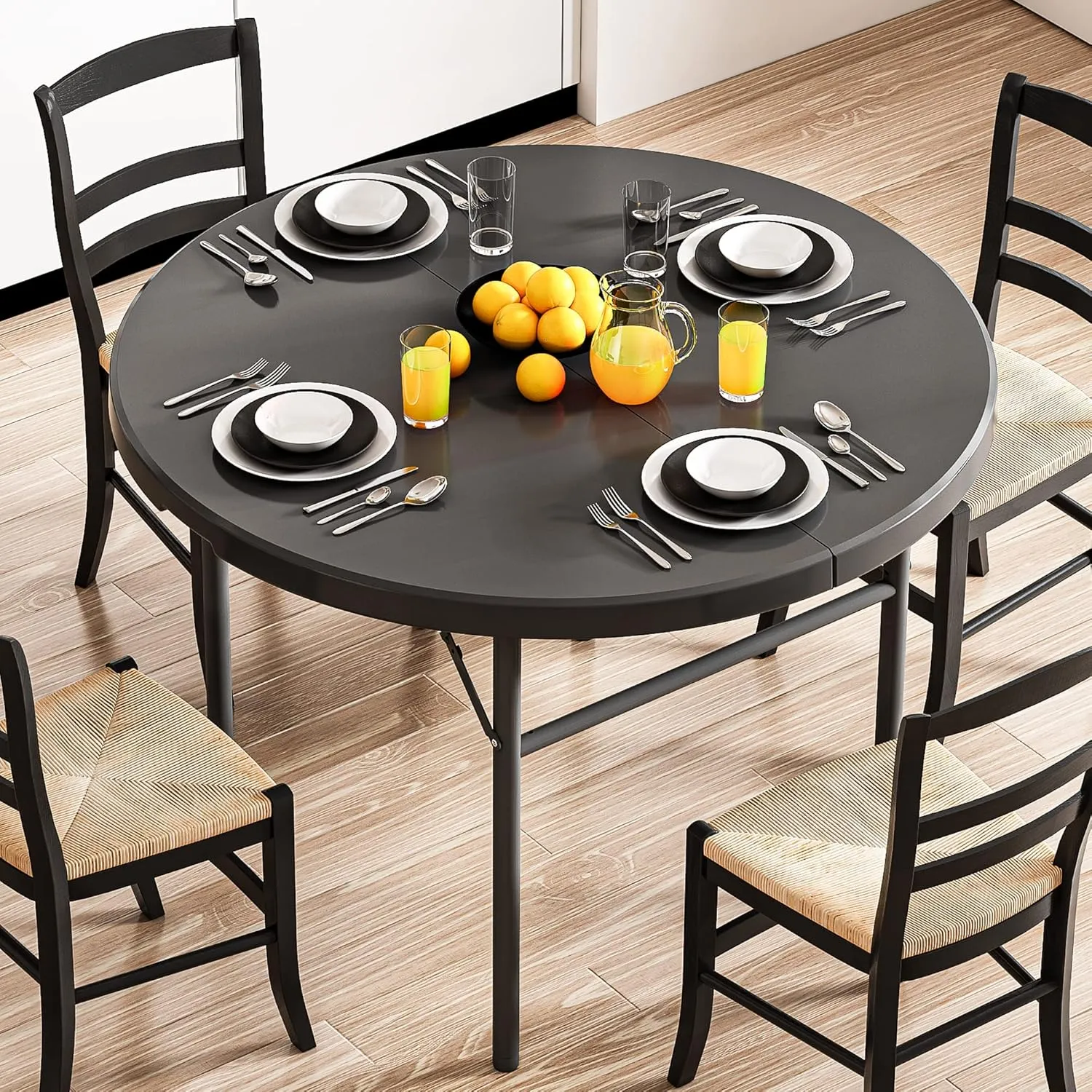YITAHOME 48 Inch Round Folding Table with Carrying Handle, Portable Folding Round Table w/Heavy Duty Frame and Thick Tabletop for Indoor and Outdoor Dining, Camping, Parties, Picnics, BBQs, Black