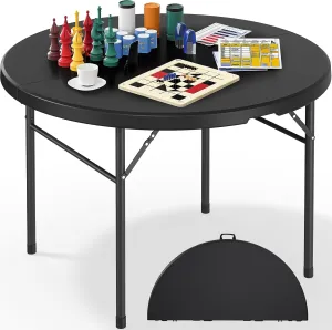 YITAHOME 48 Inch Round Folding Table with Carrying Handle, Portable Folding Round Table w/Heavy Duty Frame and Thick Tabletop for Indoor and Outdoor Dining, Camping, Parties, Picnics, BBQs, Black