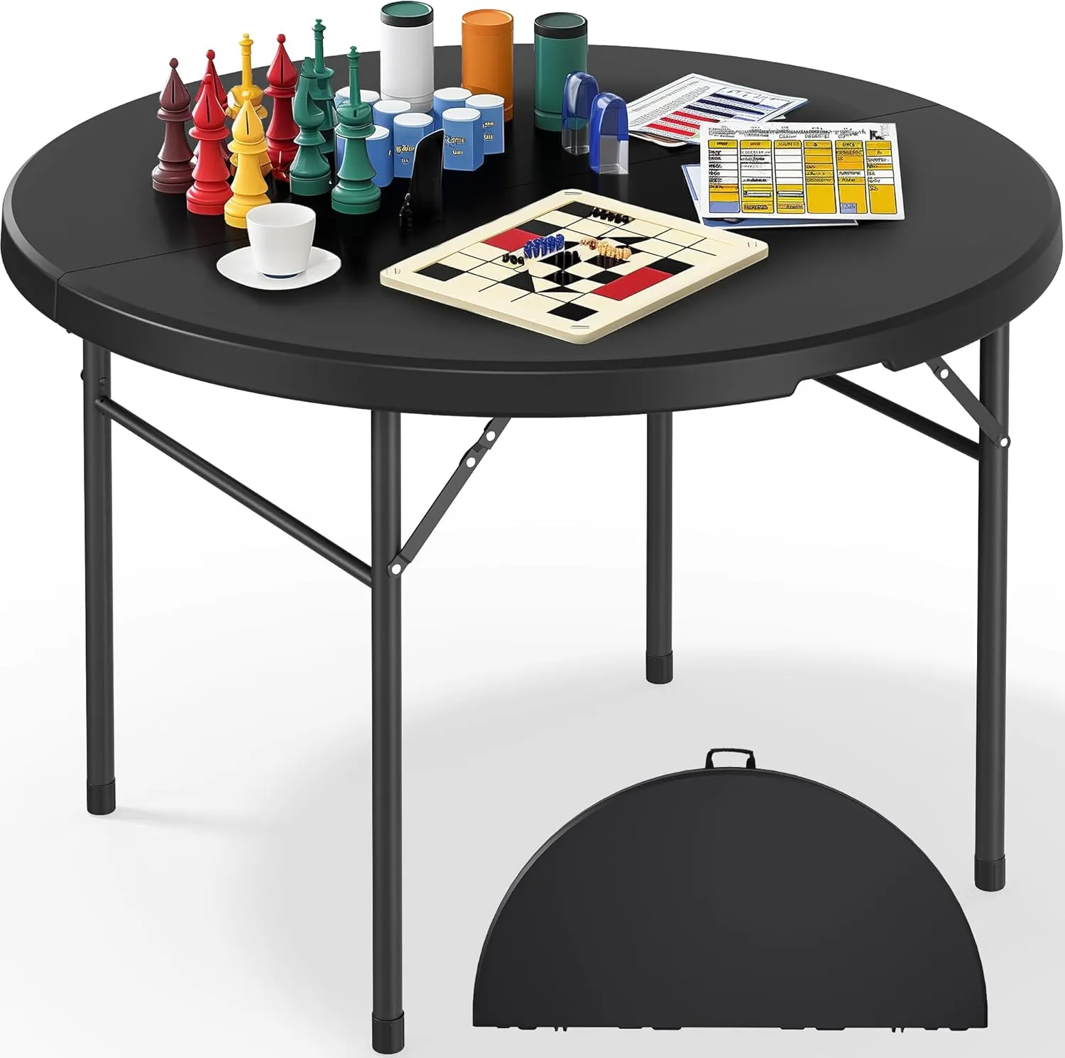 YITAHOME 48 Inch Round Folding Table with Carrying Handle, Portable Folding Round Table w/Heavy Duty Frame and Thick Tabletop for Indoor and Outdoor Dining, Camping, Parties, Picnics, BBQs, Black