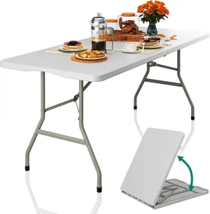 YITAHOME Heavy-Duty 6ft Folding Table with Handle, Portable Rectangle Folding Table for Easy Storage, Ideal for Outdoors Camping, Picnics, Parties & Indoor Events, White