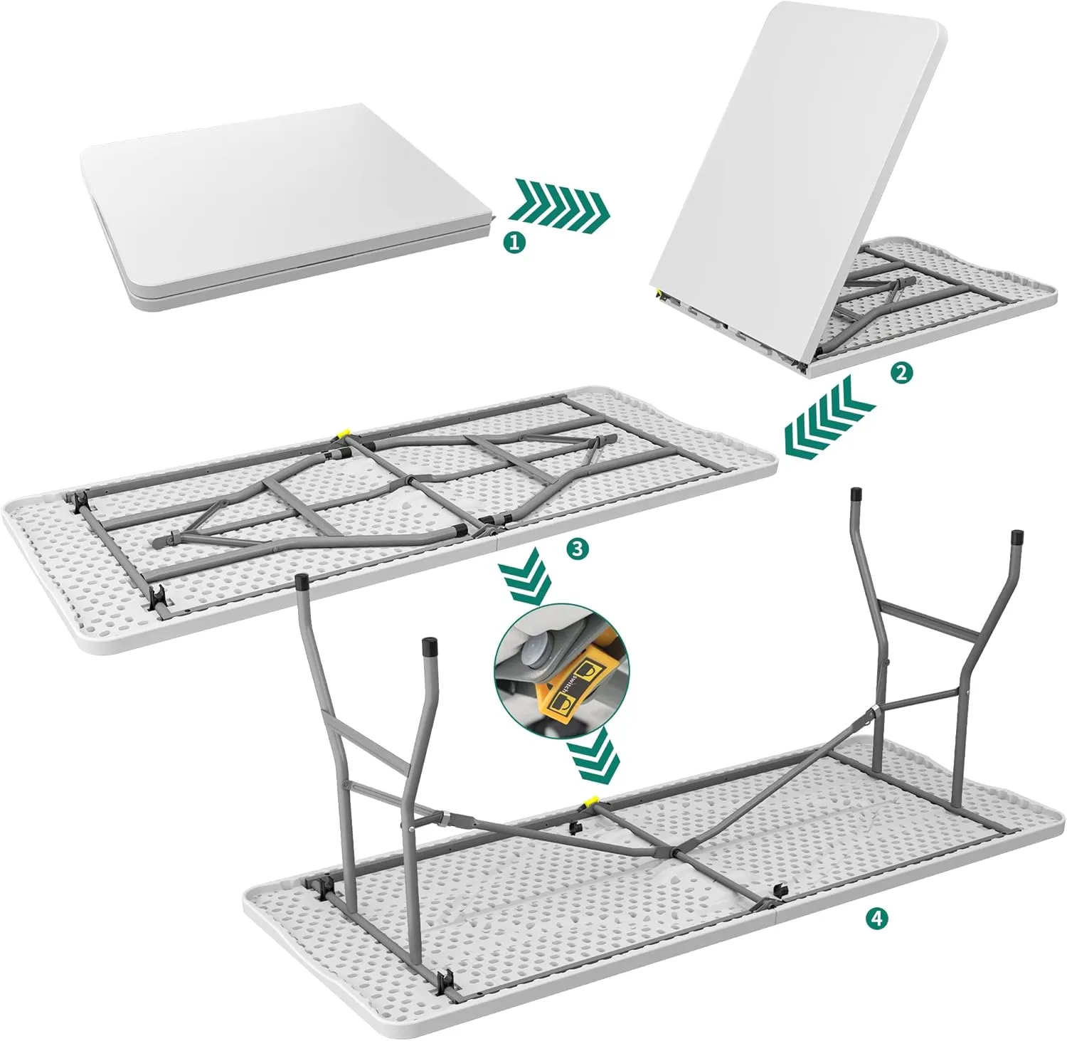 YITAHOME Heavy-Duty 6ft Folding Table with Handle, Portable Rectangle Folding Table for Easy Storage, Ideal for Outdoors Camping, Picnics, Parties & Indoor Events, White