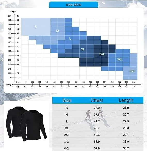 YUSHOW 2 Pack Men's Thermal Underwear Tops Long Sleeve Warm Thermal Shirts for Men Ultra Soft Base Layer