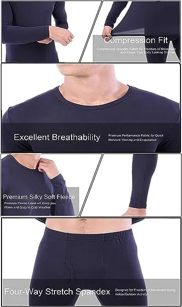 YUSHOW 2 Pack Men's Thermal Underwear Tops Long Sleeve Warm Thermal Shirts for Men Ultra Soft Base Layer