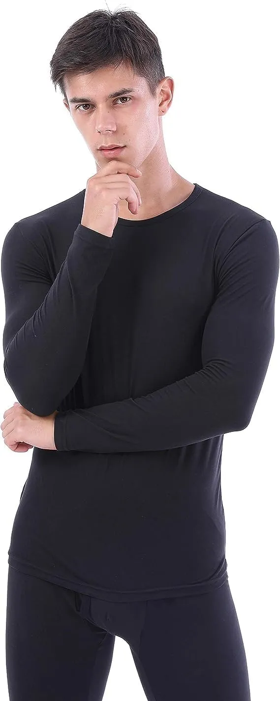 YUSHOW 2 Pack Men's Thermal Underwear Tops Long Sleeve Warm Thermal Shirts for Men Ultra Soft Base Layer