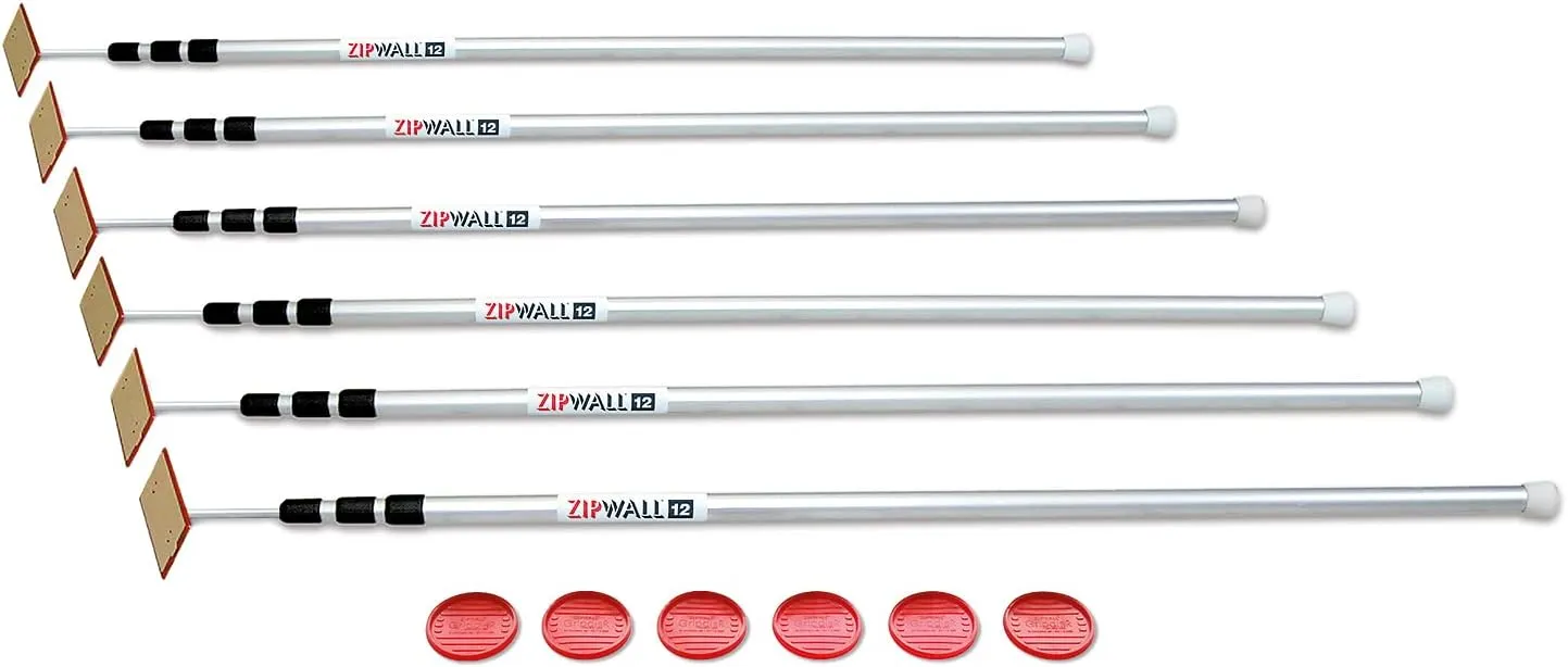 ZIPWALL SLP6 12 Foot Spring Loaded Dust Barrier Poles (Pack of 6), 6 Pack, Silver