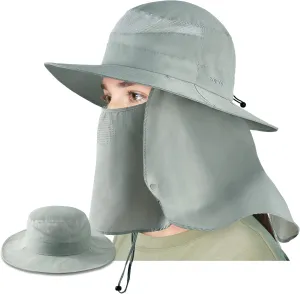 zowya Wide Brim Sun Hat with Face&Neck Cover,UPF50  Sun Protection Hiking Camping Fishing for Women,S/M