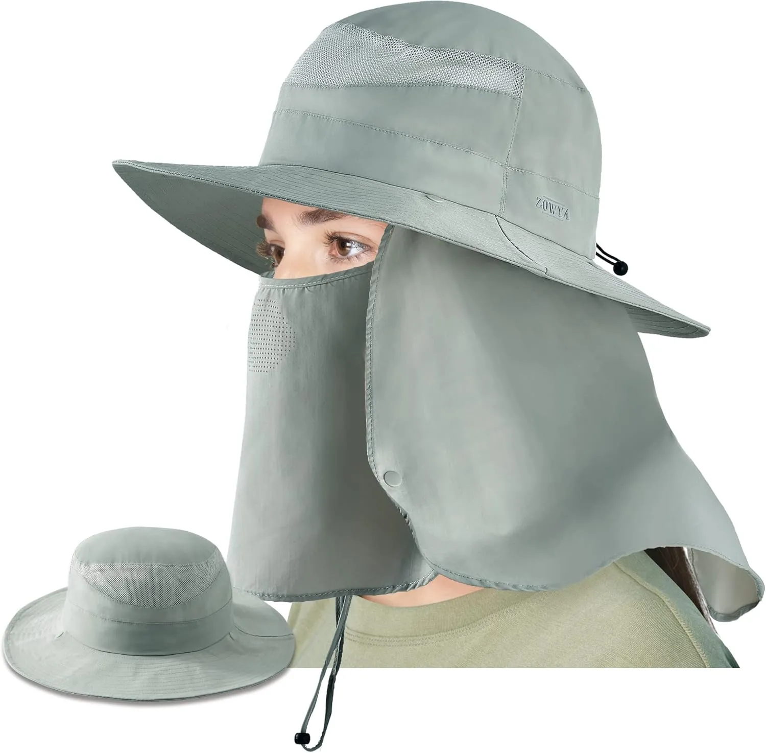 zowya Wide Brim Sun Hat with Face&Neck Cover,UPF50  Sun Protection Hiking Camping Fishing for Women,S/M